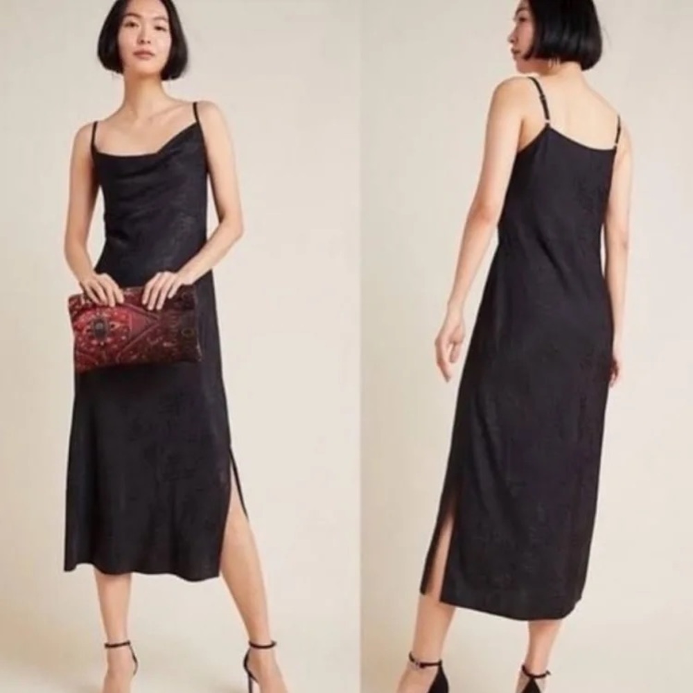 Anthropologie Black Slip Midi Dress